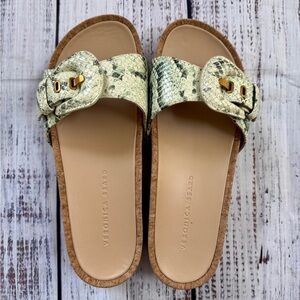 NWT Veronica Beard Womens Slide
Sandals Dixie Green Beige Snake Print